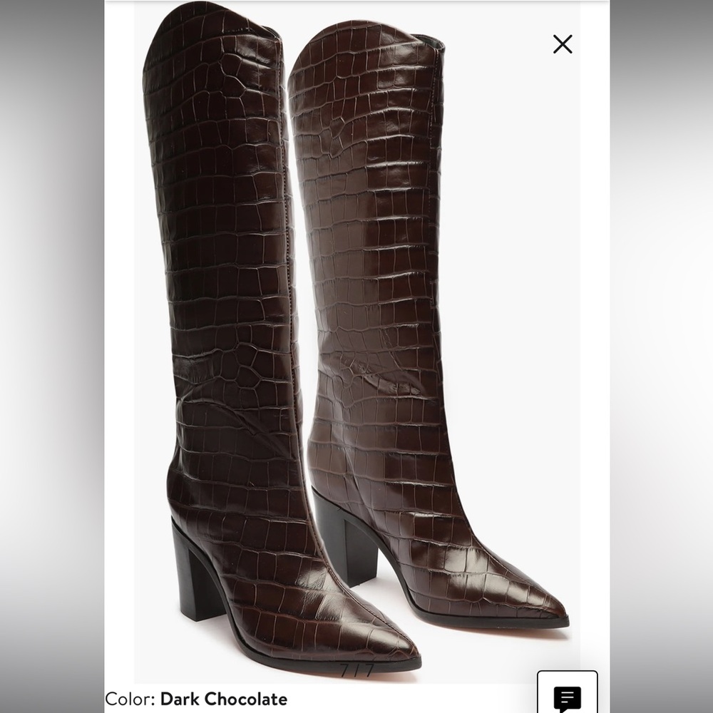 SCHUTZ Dark Brown Croc-Embossed Heeled Boots